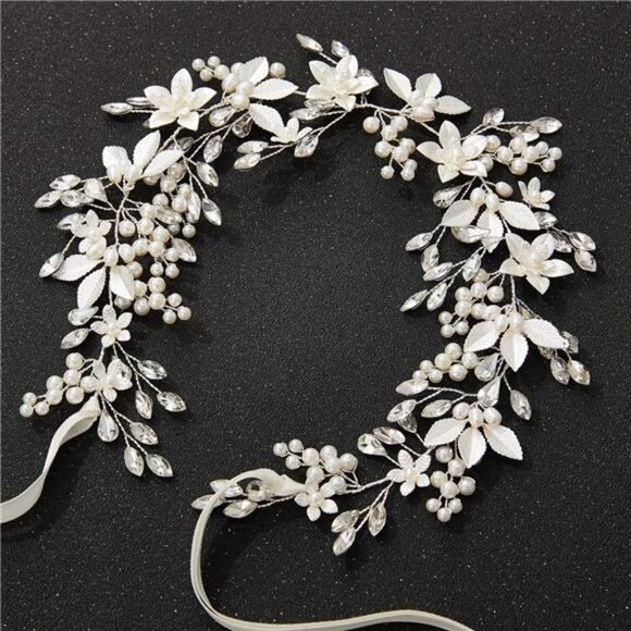 SWEETV Handmade Rhinestone Wedding Headband Flower-Leaf Bridal Headpieces main image 14